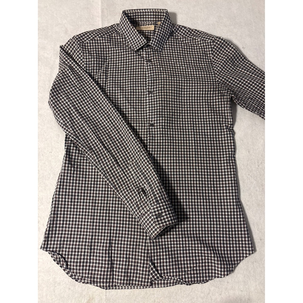 Burberry London Button Down Shirt Mens Medium Navy Burgundy Check Excellent